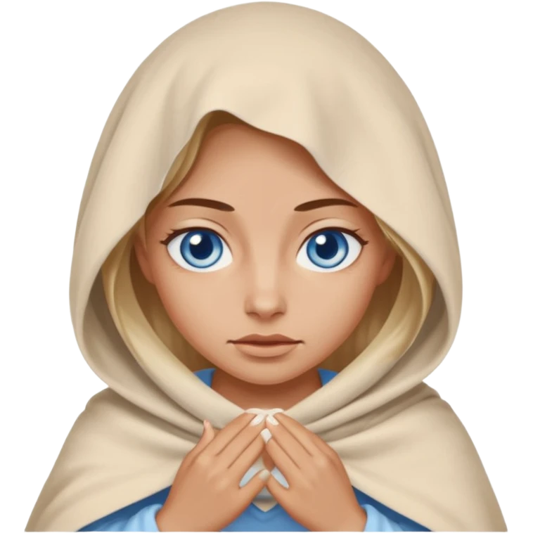 blue eyed desert woman cowered with creme cloth emoji