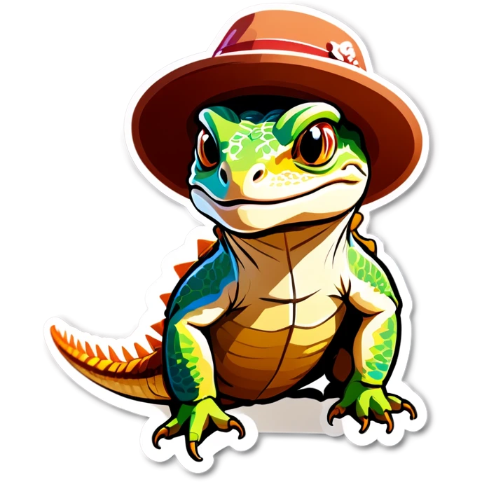 A bearded dragon with a hat ￼ emoji