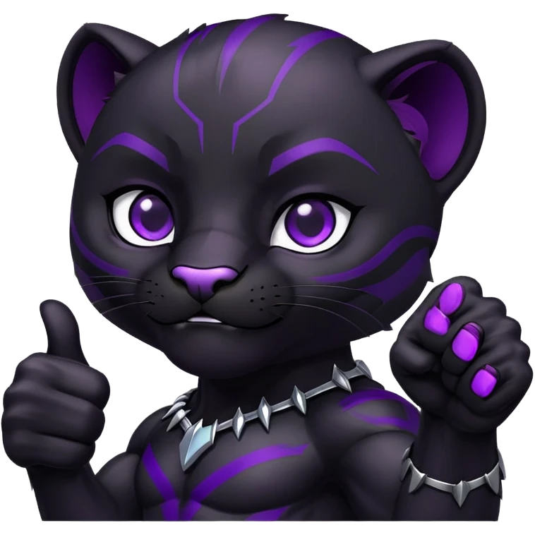 black panther with purple eyes, thumbs up emoji