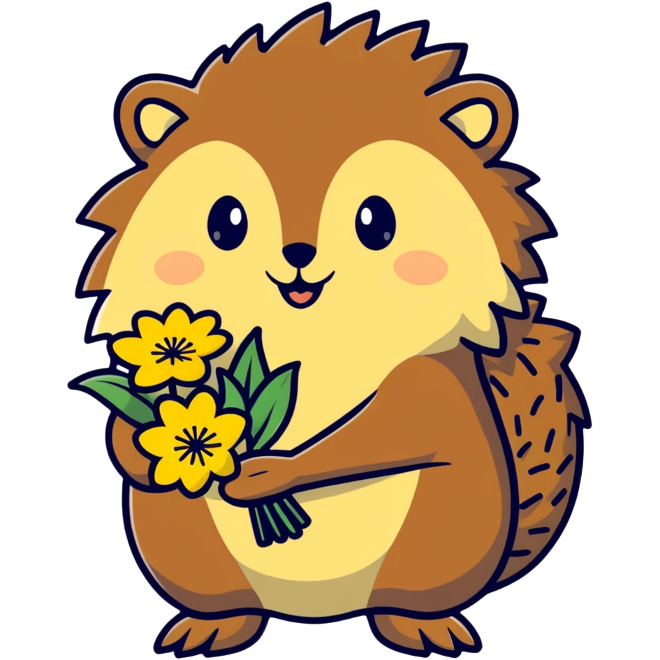 hedgehog with a bouquet of yellow dandelions emoji