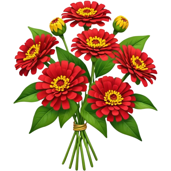 bouquet red Yellow Zinnia, luxuriant, stem, leaf emoji
