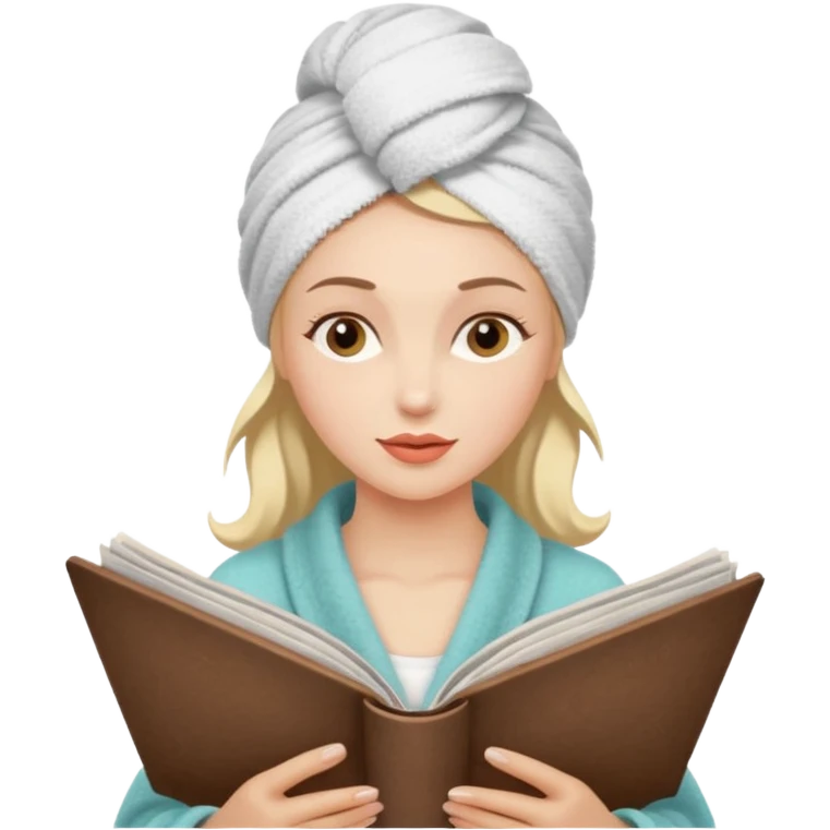 mujer en la peluquería con toalla en la cabeza y leyendo una revista, estilo vintage emoji