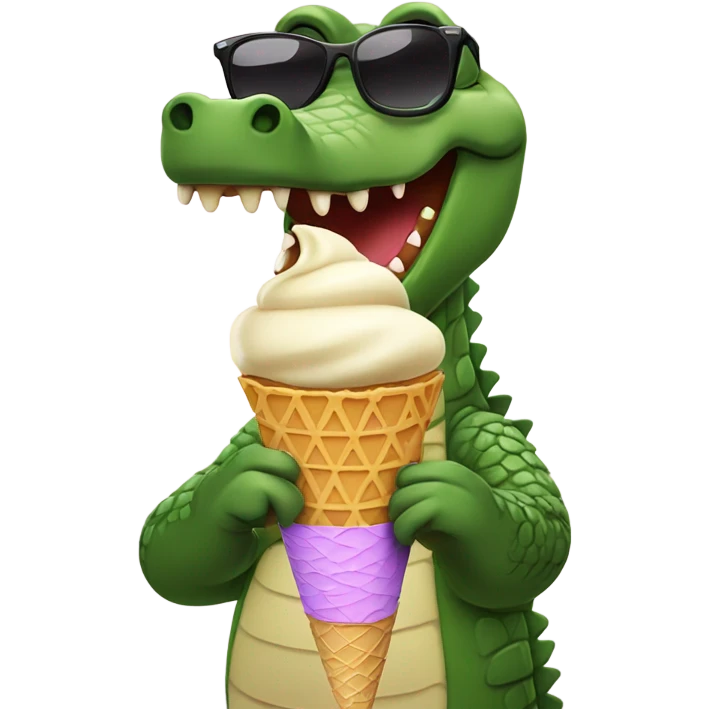 Crocodile wearing sunglasses is eating ice cream  emoji