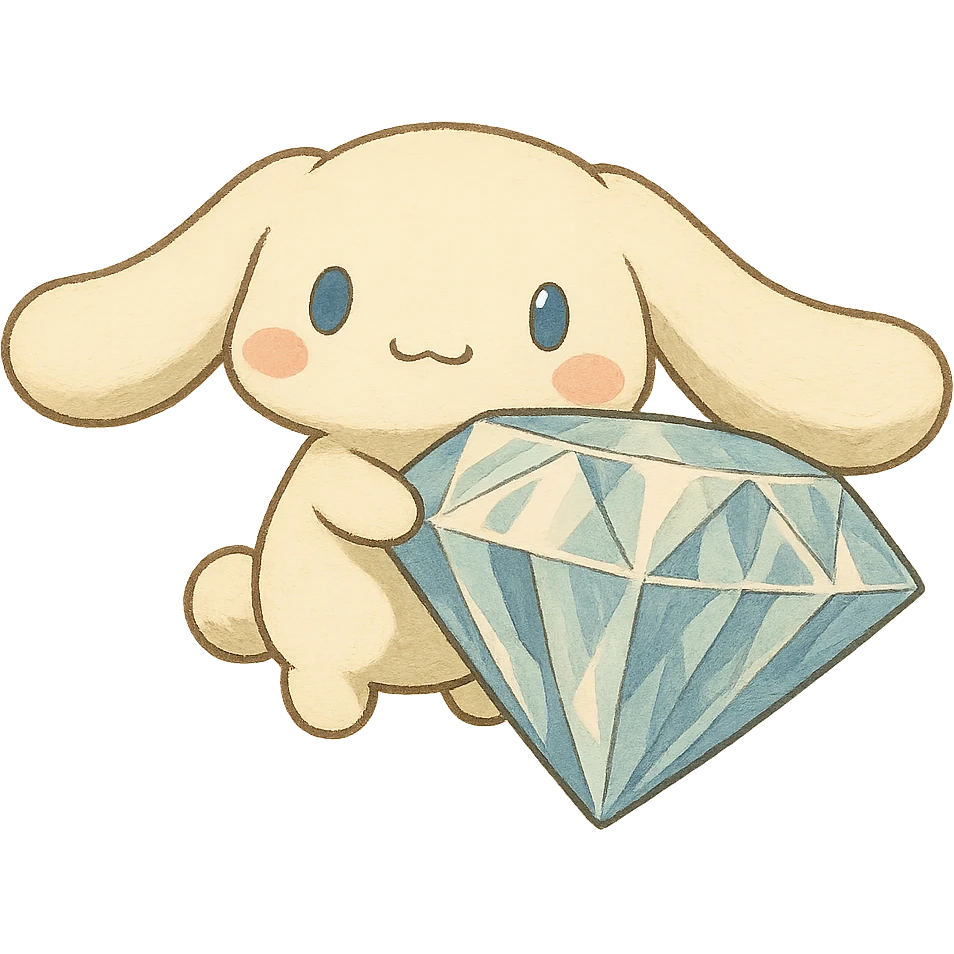 ghibli style Cinnamoroll with a large diamond emoji