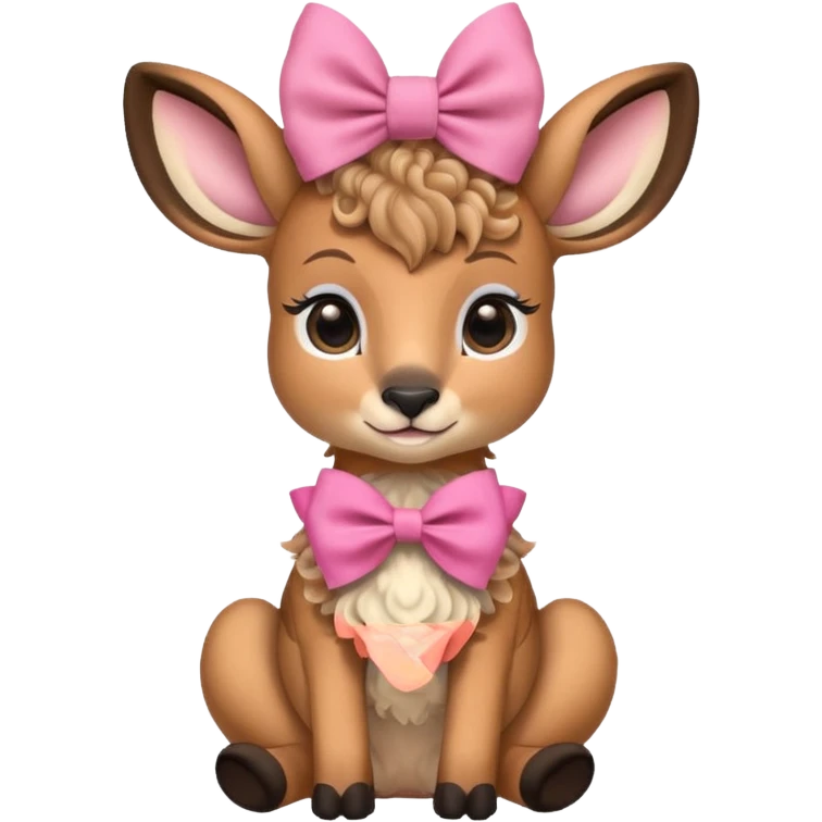 cute gazzelle with curly fur, sitting down, wearing a pink bow on its head. Realistically  emoji