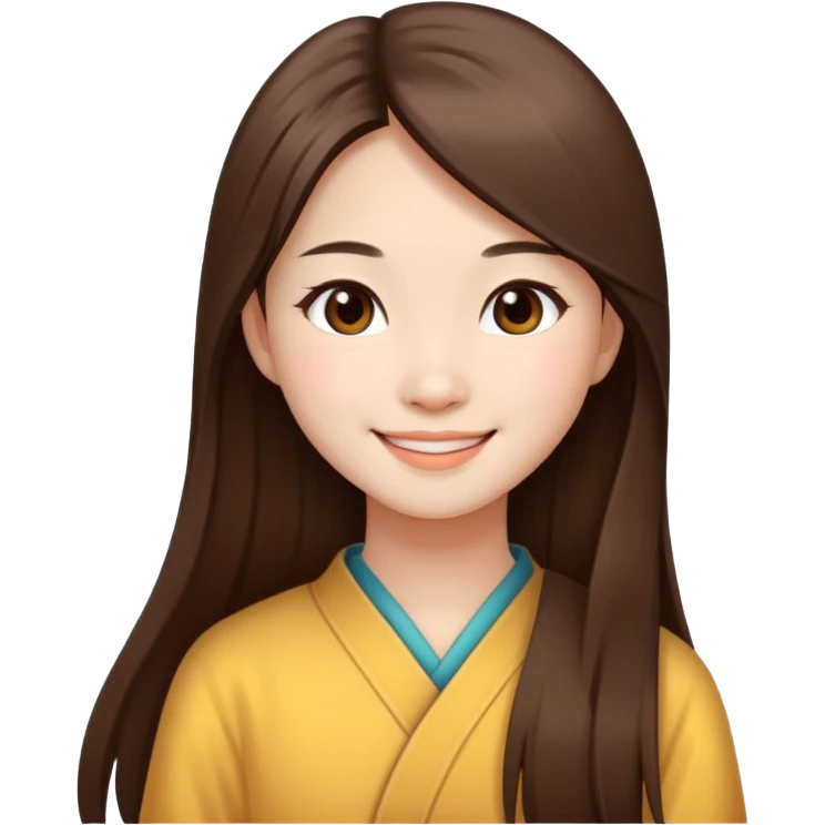 Chinese girl with long straight brown hair, smiling, just face emoji