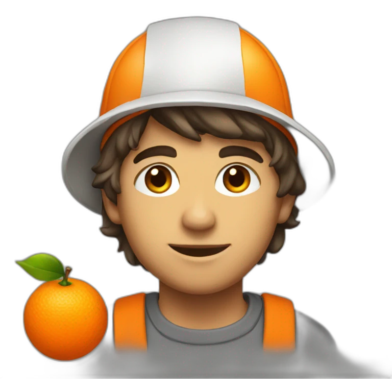 a young male painter with an orange on his cap emoji
