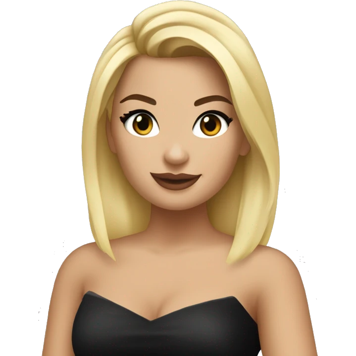 Emoji of Demi Lovato with blonde hair in a black mini dress, confidently pointing forward with a stylish, influencer vibe emoji