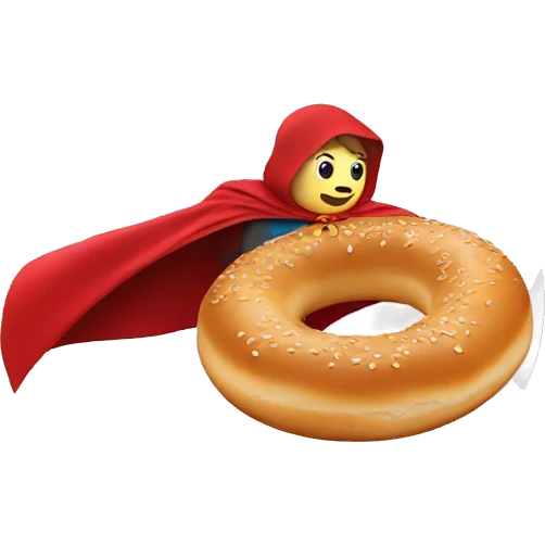 flying bagel wearing a red cape emoji