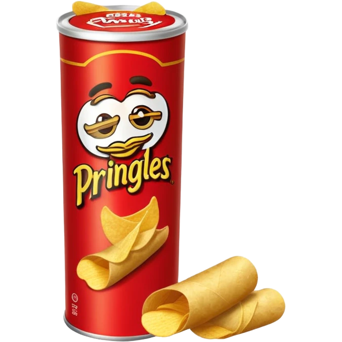 Draw a tall Prinnngles can with the red label & stack of chips beside it. emoji