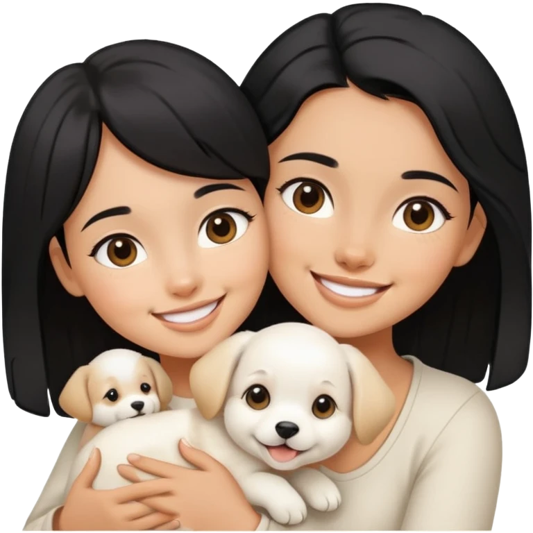 Black hair girl with white puppy emoji