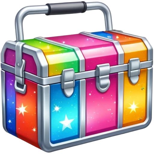 Toolbox with colorful stickers and sparkles emoji