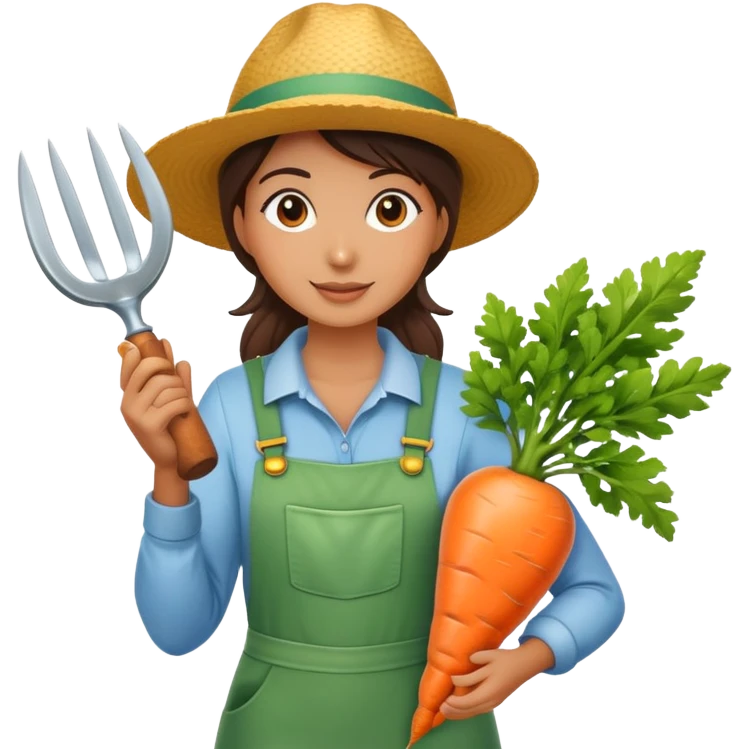 Female gardener with trophy and giant carrot emoji