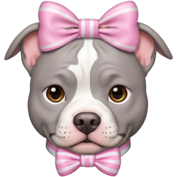 Fully Gray Pitbull with a white stripe on his head and a pink bow emoji