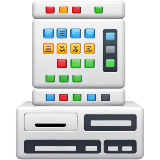 technology stack with code symbols and computer server emoji