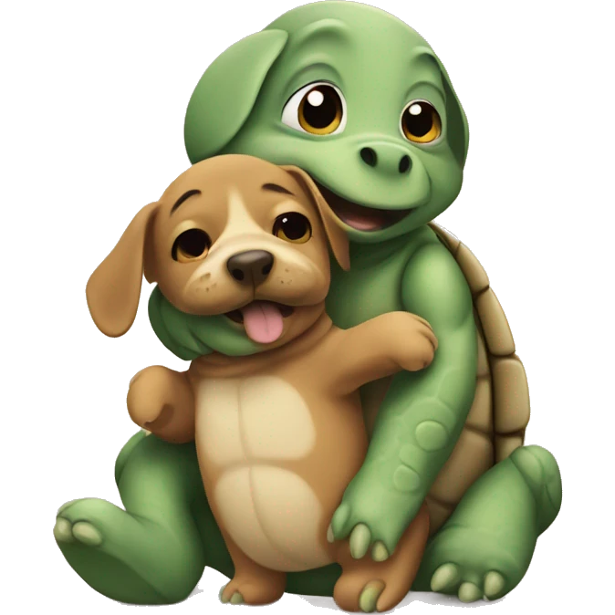 Turtle hugging a dog emoji