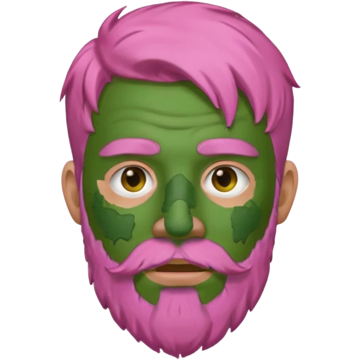 pink haired man with full full face dirty messy green clay mask and beard emoji