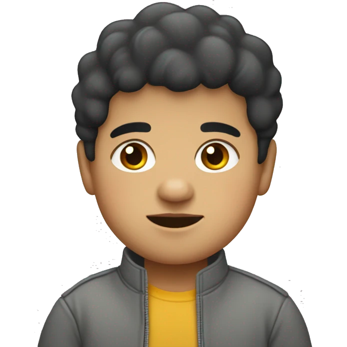 a fat hispanic kid with short black urly hair wearing a grey jacket emoji