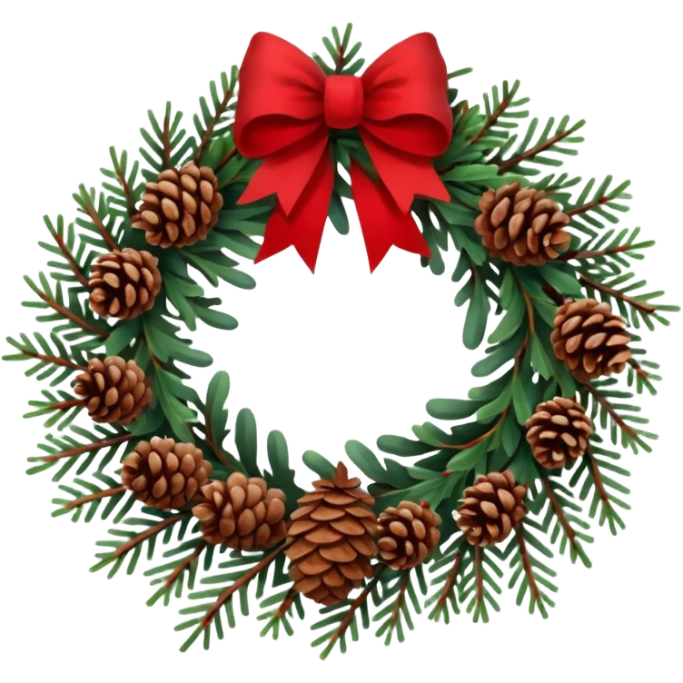 Christmas wreath with long bow and pinecones emoji