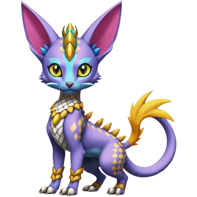 Colorful Meloetta-Sphynx-Lykoi-Sergal-Renamon-Wargreymon-Pokémon-Digimon-Fakémon-fusion-hybrid-creature emoji