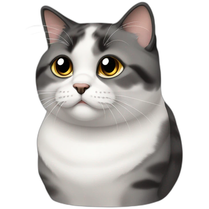 senior fat diluted calico cat, white chin, black nose, grey ears, grey and white emoji