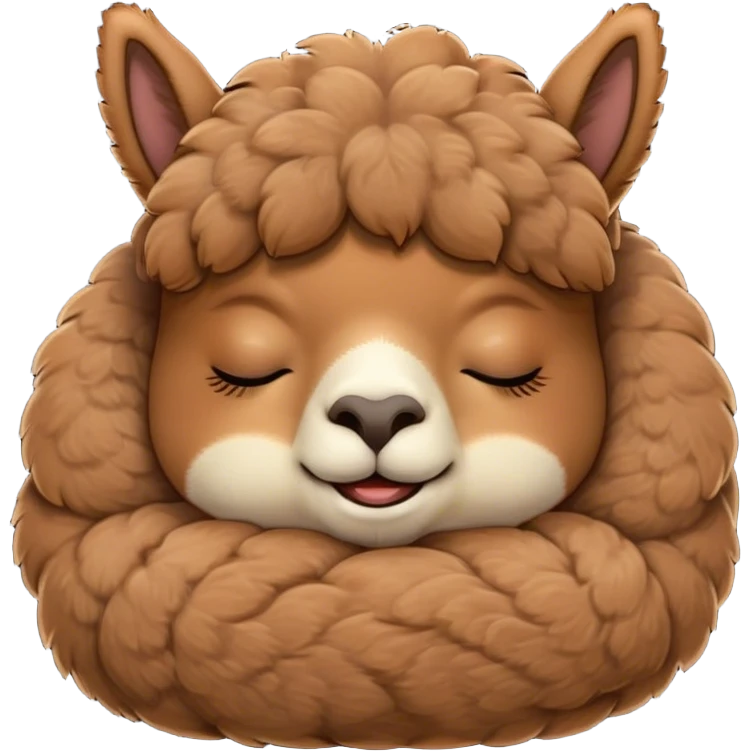 Meme-Worthy Cute Sleeping Brown Alpaca Portrait Emoji, Head resting peacefully with a contented smile, showcasing a delightfully sturdy build and a luxuriously soft brown fleece, eyes shut in a serene nap, Simplified yet hilariously adorable features, highly detailed, glowing with a soft, drowsy light, high shine, relaxed and utterly lovable, stylized with an air of playful laziness, bright and heartwarming, soft glowing outline, capturing the essence of a comically sleepy alpaca, so meme-worthy it feels like it could instantly become the next viral sensation of adorable slumber! emoji