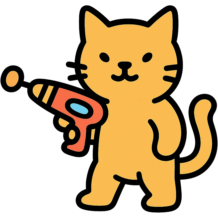 color outline icon of a cat with a sci-fi gun emoji