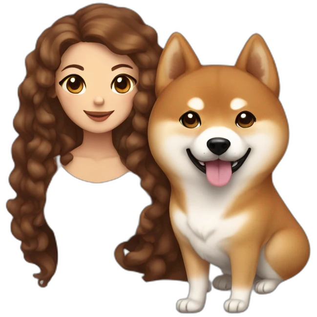 Cute Shiba-dog with her their mistress, a woman with brown and curly hair emoji