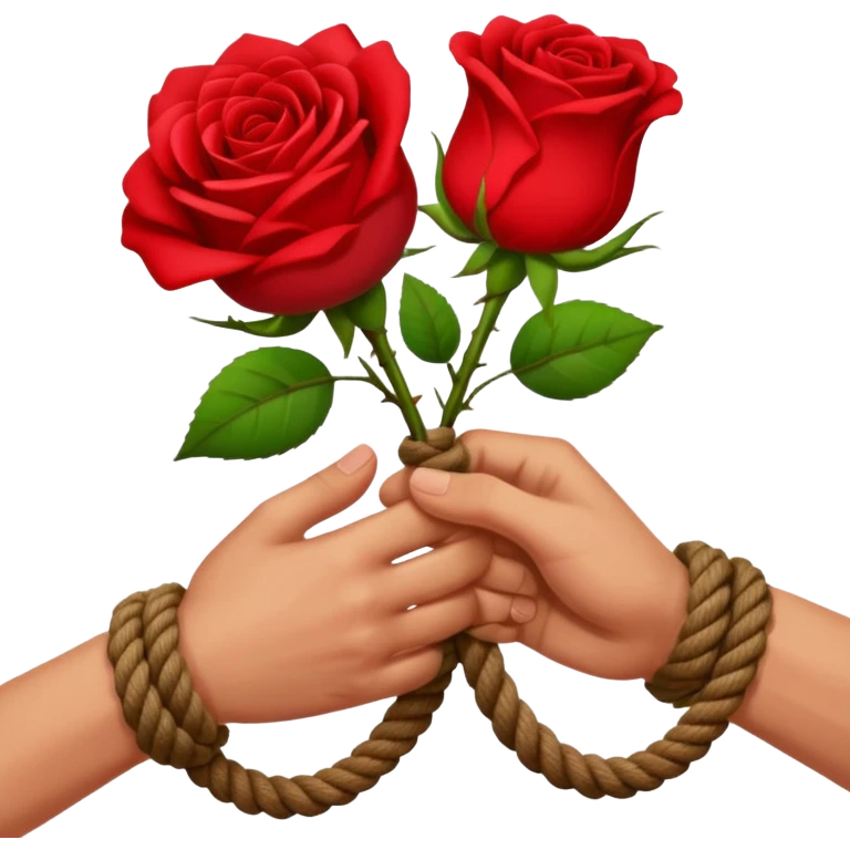 Brown hands tied together with a rope holding a rose emoji