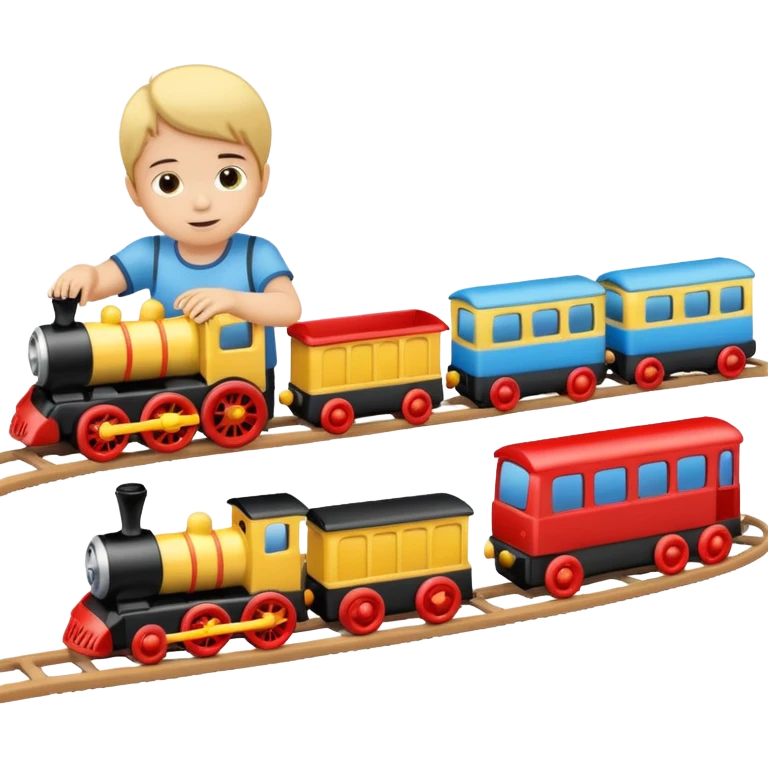 child playing with both toy cars and trains emoji