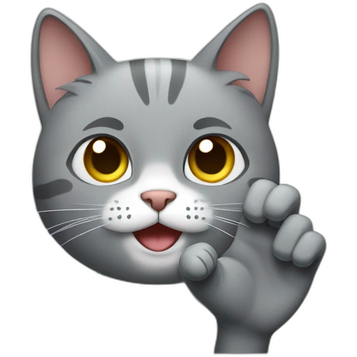 grey cat with hand is ok emoji