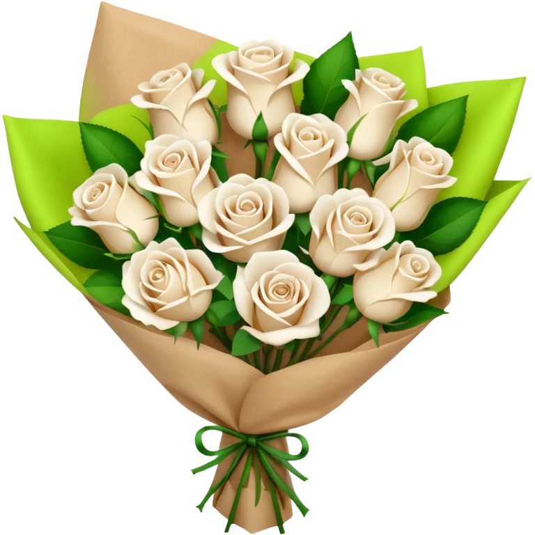 white roses bouquet in brown paper emoji