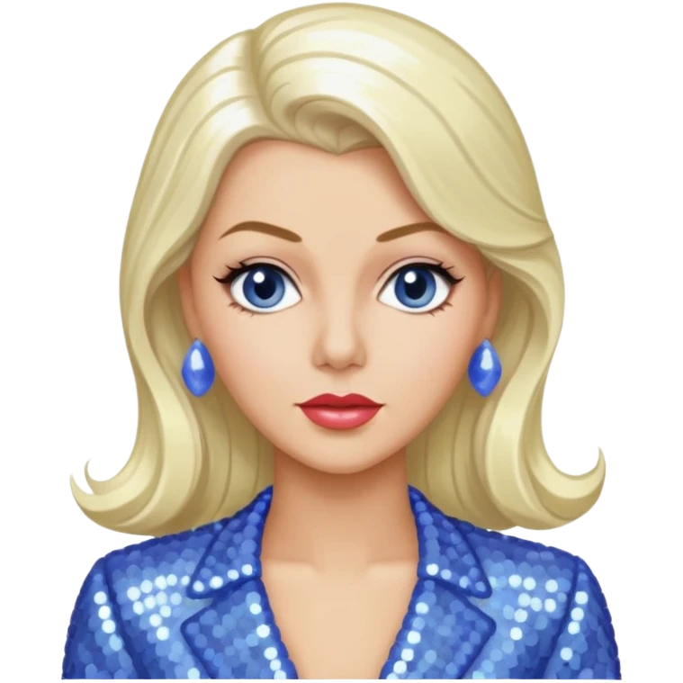 Lana Turner with long platinum blonde hair, periwinkle sequin outfit  emoji