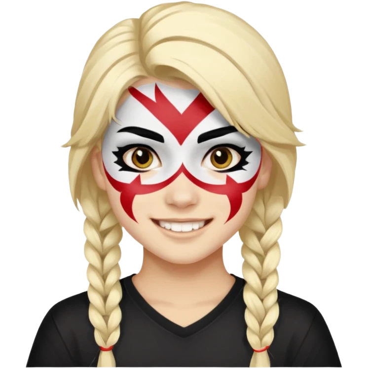 A black hair teen supporter with bold full-face paint, smiling with fierce team spirit. blonde hair emoji