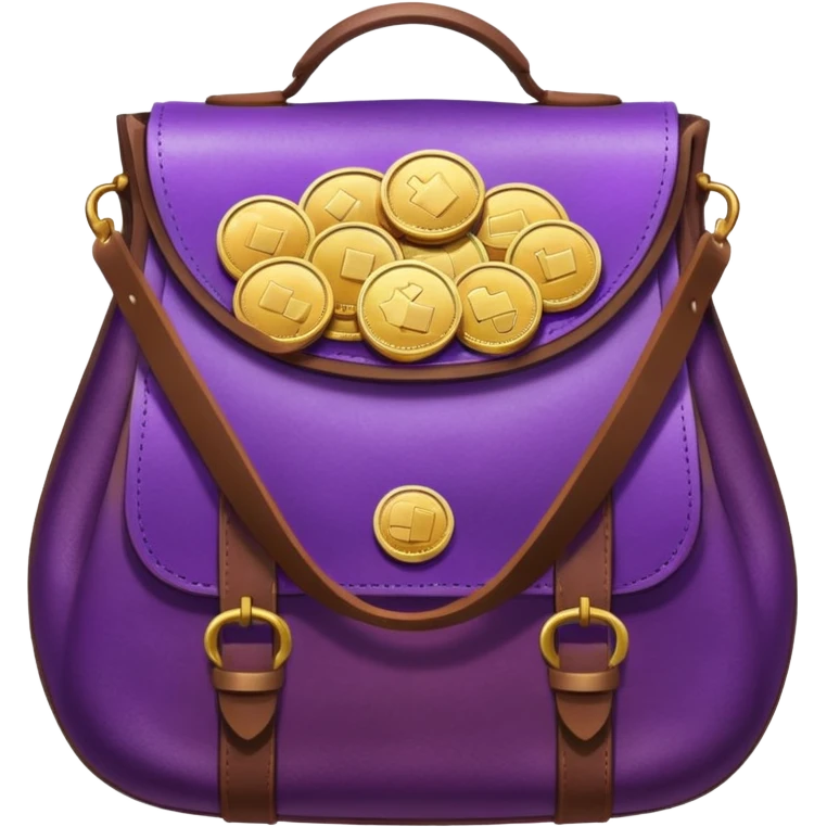 Purple Gradient coins  inside a brown leather bag emoji