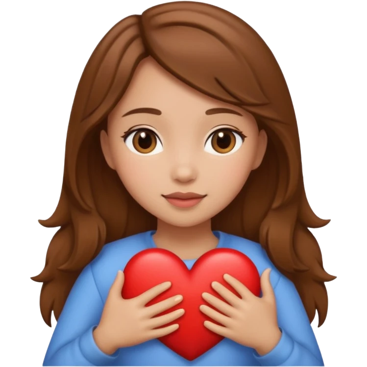 Brown hair girl light skin, heart hug emoji