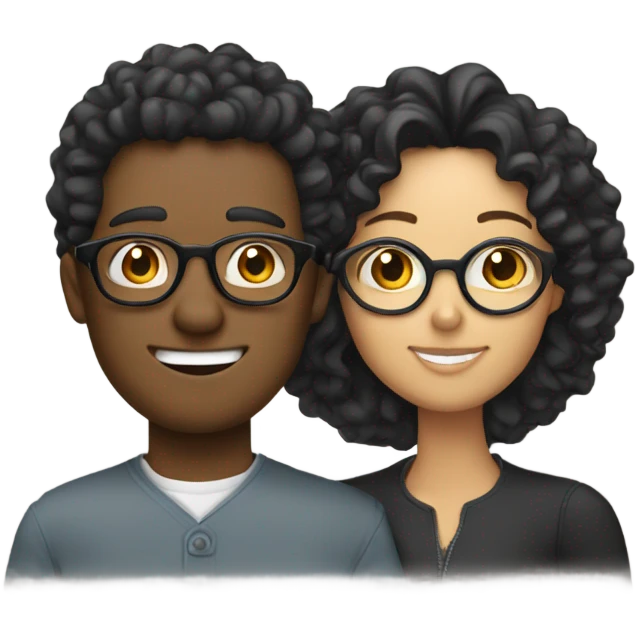 Two people man and woman man wearing glasses and has curly hair woman has blonde and black hair hugging  emoji