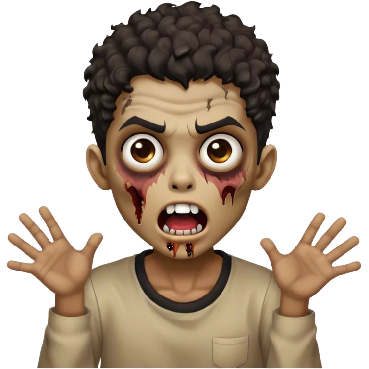 vintage zombie boy light brown shirt open mouth black curly hair emoji