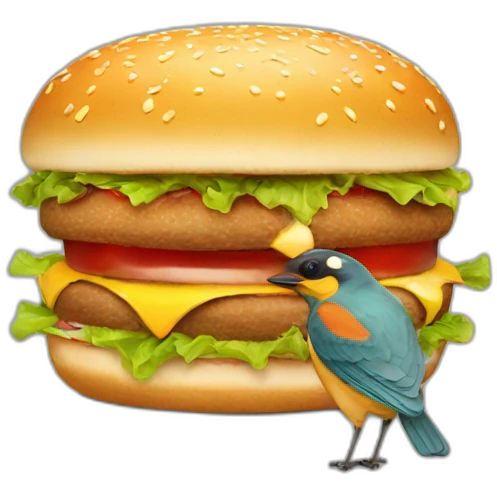 Bird eating big burger emoji