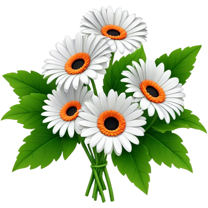 bouquet Gerbera Daisy White, luxuriant, leaf, bud emoji