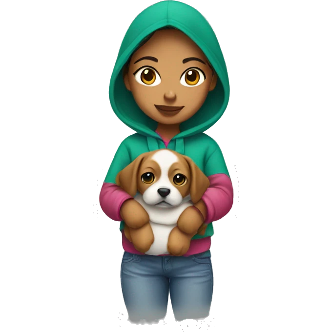 a mexican girl with a hoodie on holding a puppy emoji
