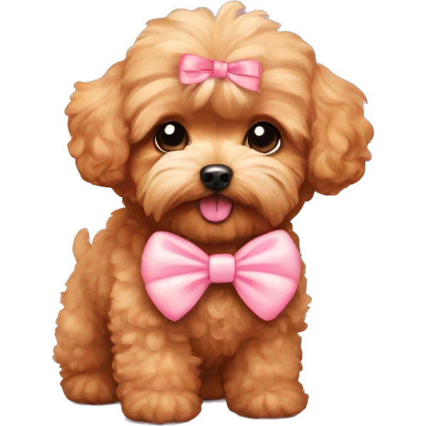 Red Maltipoo, with pastel pink bow emoji