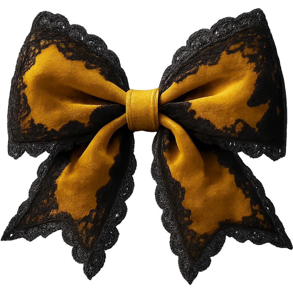 Add lace and velvet details to the gothic yellow bow in a photorealistic style. Keep the background transparent if possible. emoji