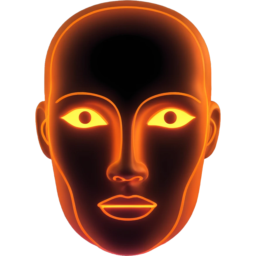 Minimalist futuristic AI avatar — clean glowing outline of a humanoid face, half-abstract with light reflections. emoji