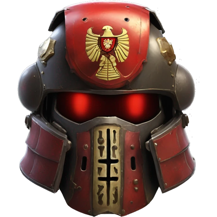 Space Marine Warhammer 40K helmet with red lenses, featuring the Russian coat of arms. emoji