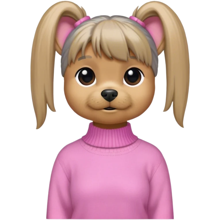 Grey yorkie, medium hair, pony tail and pink sweater emoji