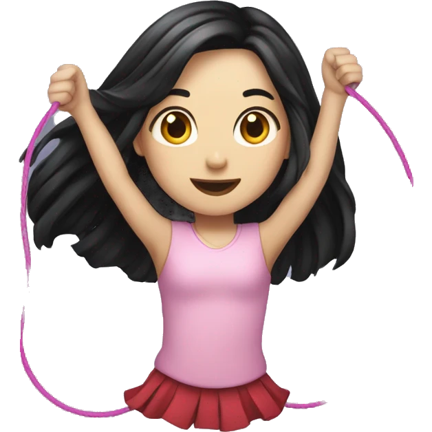 Pale girl long black hair jumping rope emoji