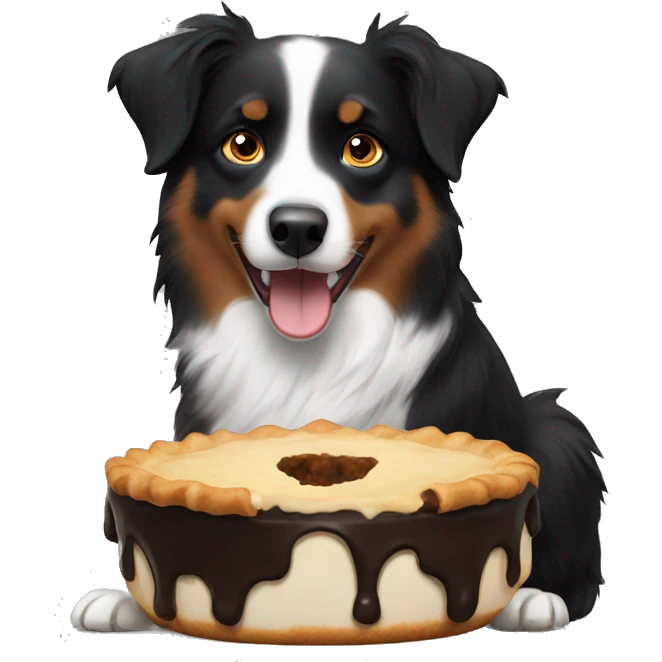 Small black australian shepherd dog eating pie  emoji