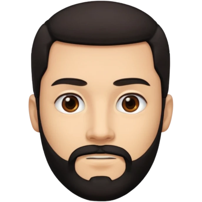 A man with black eyes. With a black beard and medium smooth hair. with the neck emoji