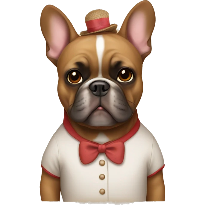 A brown French bulldog in a teddy bear costume emoji